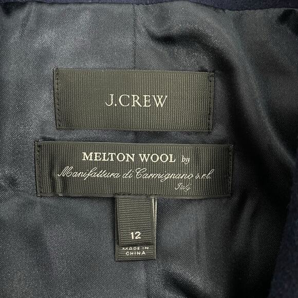 J. Crew Wool Blend Melton Boyfriend Coat One Button Navy Blue Size 12 - Picture 10 of 12